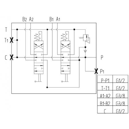 ROZDZIELACZ HYDR. 2 SEKCJE 40L 2x ZATRZASK DWUSTRONNY